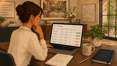 Venue manager reviewing an AI lead scoring dashboard on her laptop