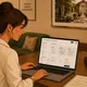 Wedding vendor reviewing AI-supported proposal package options on a laptop