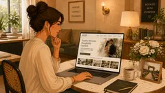 Wedding creative reviewing a portfolio website on a laptop