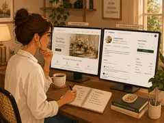 Wedding vendor reviewing their website and marketplace profile side by side